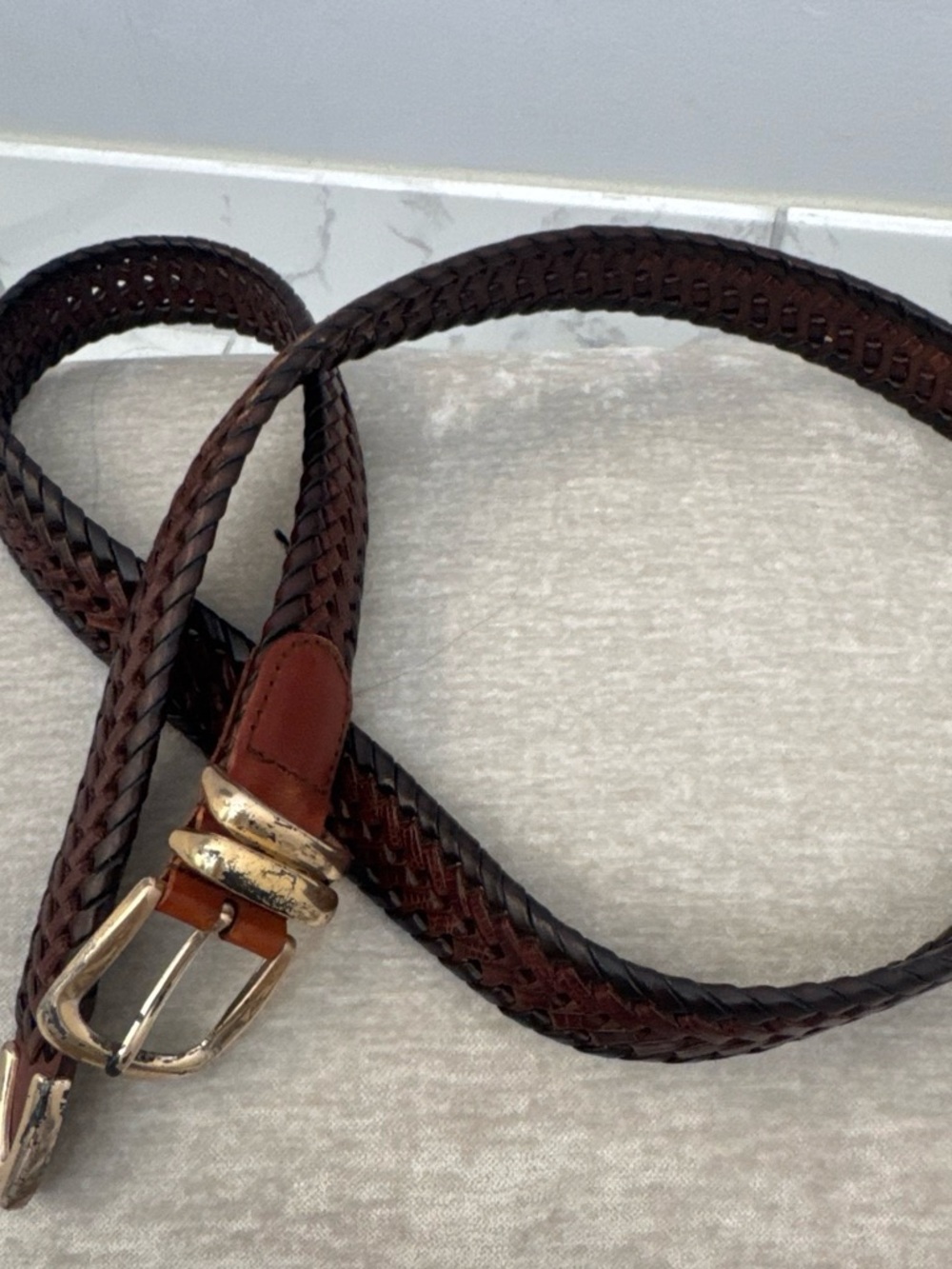 Fossil Braided Dark Brown Leather Belt with Gold Buckle